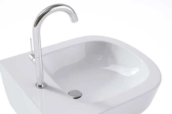 White Bathroom Sink Chrome Faucet Isolated White Background Illustration — Stock Photo, Image