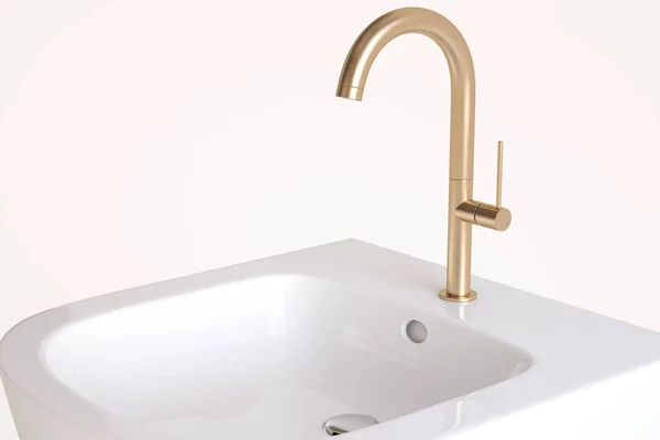 White Bathroom Sink Copper Faucet Isolated White Background Illustration — Stock Photo, Image