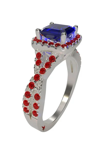 Sapphire Ring Isolert Rosa Bakgrunn Illustrasjon – stockfoto
