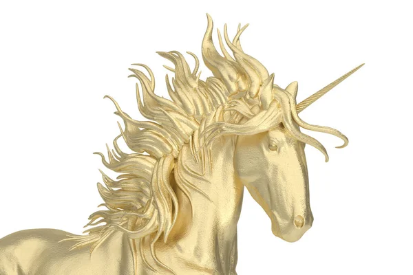 Unicornio Dorado Aislado Sobre Fondo Blanco Representación Ilustración — Foto de Stock