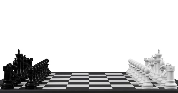 Шахматная Доска Большим Набором Шахматных Фигур Ней Белым Фоном Черно — стоковое фото