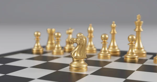 白地が白地で白地が白地の小屋に金色のチェスセット3 Dレンダリング — ストック写真