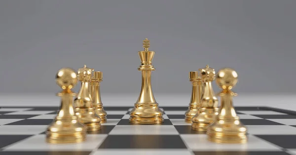 Golden Chess Set Checkered Board White Background Black White Checkered — Stock Photo, Image