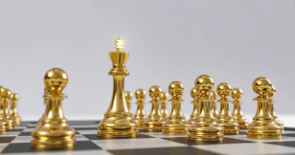 Jogo Dourado Chess Uma Placa Checkered Com Fundo Branco Assoalho — Fotografia de Stock