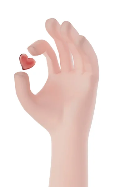 Eine Hand Mit Einem Roten Herz Der Luft Rendering — Stockfoto