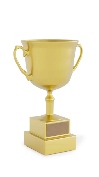Золота Чашка Трофею Золотому Єдесталі Дошкою Його Боці Дошкою Внизу — стокове фото