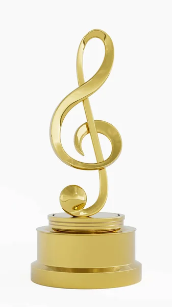 Una Nota Musical Oro Sobre Pedestal Sobre Fondo Blanco Premio Imágenes de stock libres de derechos