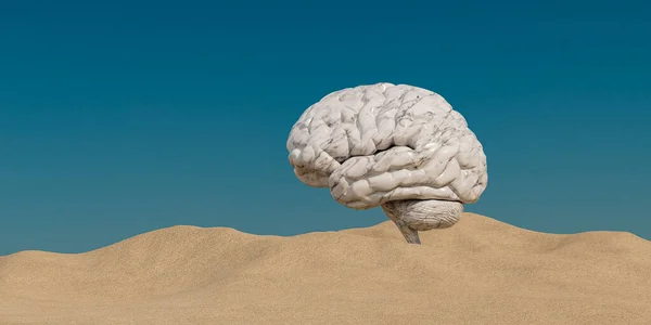 Grande Cérebro Humano Sentado Topo Uma Colina Arenosa Deserto Com — Fotografia de Stock