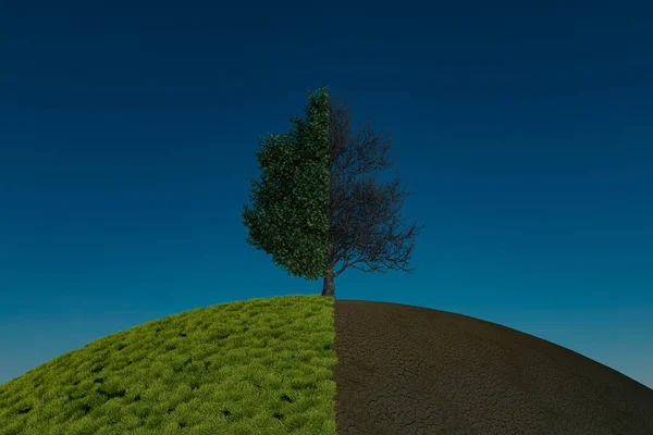 Klimatförändringar Från Torka Till Grön Tillväxt Render Surrealism — Stockfoto