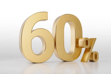 % 60 indirimli. Yüzde altın, beyaz arka planda izole edilmiş. 3D görüntüleme. Reklam için illüstrasyon.