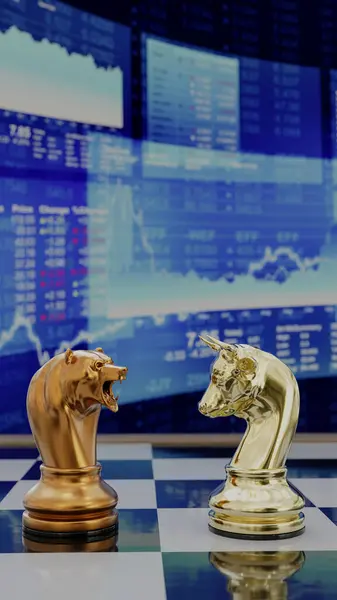 Stock trading corporate bear and bull with chart. 3D illustration.
