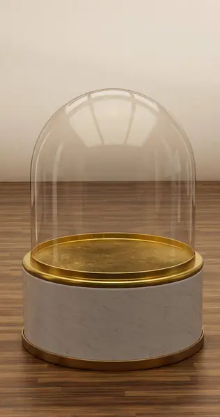 Transparent plastic bell jar on indoor. 3D illustration.