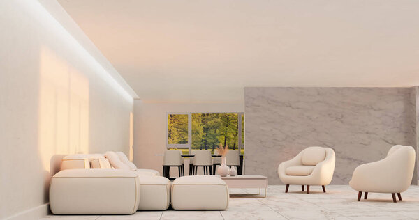 Luxury house. home interior space living room. summer freshness travel season window view house design style