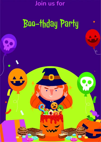 Unikátní Halloween Narozeninová Party Pozvánka Blahopřání Prázdná Šablona Pro Chlapce — Stock fotografie