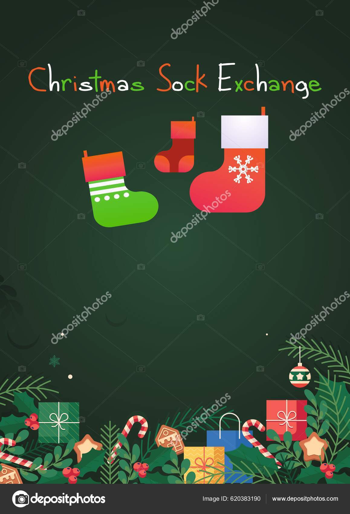 merry christmas happy stocking sock exchange party blank