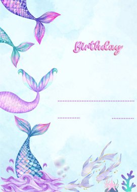 Deniz kızı temalı doğum günü partisi daveti arkaplan boş şablonu