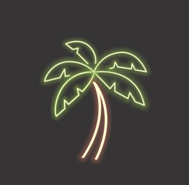 Palmiye ağacı parlak neon çizgili logo simgesi