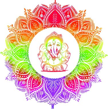 Lord Ganesha Lineart Mandala png illüstrasyon çok renkli tanrı