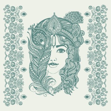 Lord Krishna Lineart Mandala illüstrasyon png