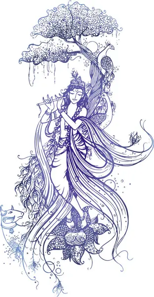 Lord Krishna Lineart Mandala illüstrasyon png