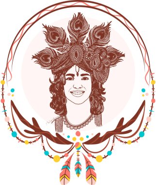 Lord Krishna Lineart Mandala illüstrasyon png