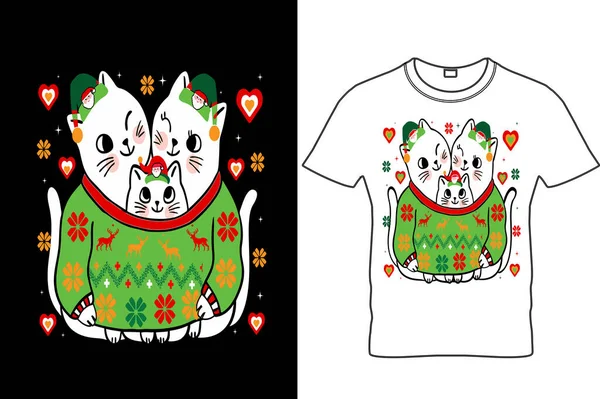 Noel Kedisi Aşığı Tişörtü Tasarımı Komik Noel Gömleği Komik Kedi — Stok Vektör