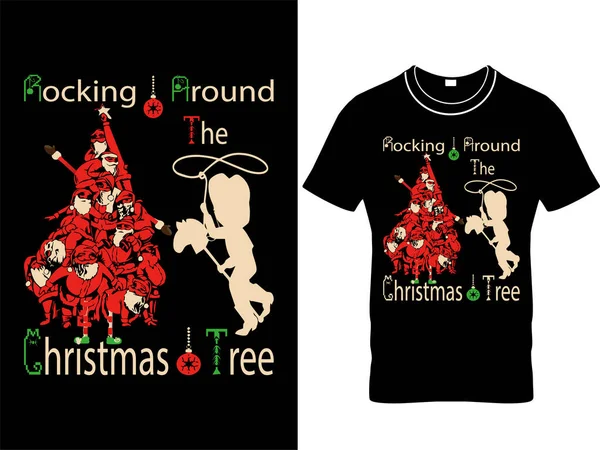 Noel Ağacı Nın Çevresinde Sallanan Noel Tişörtü Kovboy Tişörtü Country — Stok Vektör