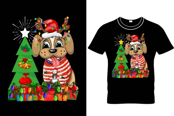 クリスマス犬の恋人Tシャツデザイン 面白いクリスマスシャツ 面白い犬のクリスマスシャツ 犬のシャツ 面白い犬のシャツ 犬の恋人のシャツ クリスマスシャツ メリードグマのシャツ — ストックベクタ