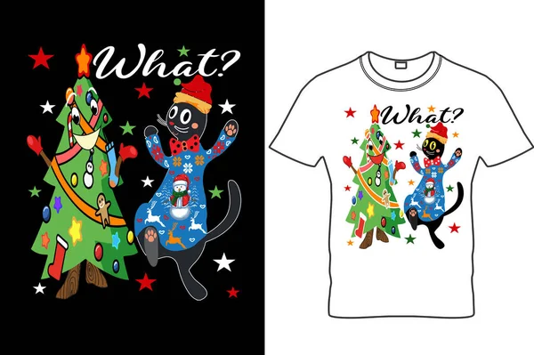 Vad Det Christmas Black Cat Lover Shirt Design Rolig Jultröja — Stock vektor