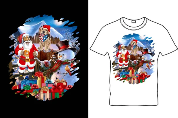 Merry Christmas Dog Santa Beer Shirt Design Gift Family Shirt — Stock Vector