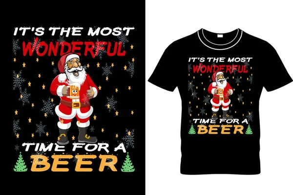 ビールのための最も素晴らしい時間 クリスマスビールTシャツサンタコールドビールTシャツビール時間パパシャツギフトクリスマスお父さんのための — ストックベクタ