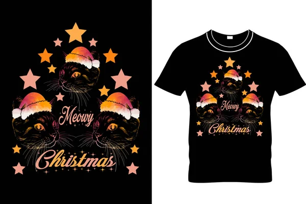 Miyavlı Noel Kedisi Tişörtü Tasarımı Noel Kedisi Tişörtü Kedicik Aşığı — Stok Vektör