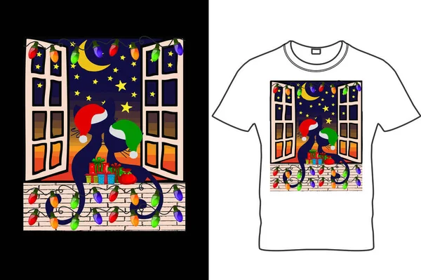 Camiseta Amante Gato Natal Design Camiseta Engraçada Natal Camisa Engraçada — Vetor de Stock