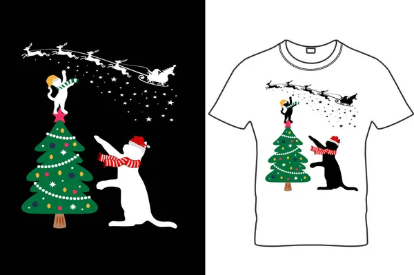 クリスマス猫の恋人Tシャツデザイン 面白いクリスマスシャツ 面白い猫のクリスマスシャツ 猫のシャツ 面白い猫のシャツ 猫の恋人シャツ クリスマス醜いシャツ メリー猫のシャツ — ストックベクタ