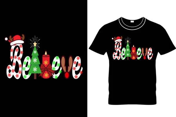 Best Selling Believ Karácsonyi Póló Design Christmas Shirt Ajándék Családi — Stock Vector