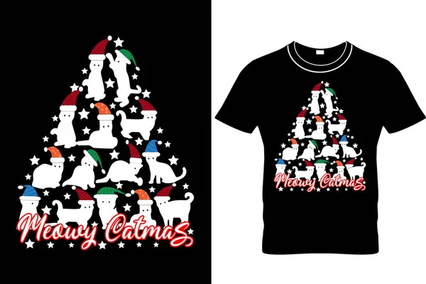 Meowy Catmas Christmas Funny Cat Shirt Design Christmas Shirt Funny — Stockvektor