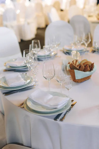 Elegante Tafel Setting Restaurant Voor Bruiloftsfeest Hoge Kwaliteit Foto — Stockfoto