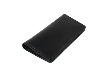 Beyaz arka planda izole edilmiş siyah deri cüzdan, bu cüzdanı erkeksi gösteren siyah deriden yapılmış. Yüksek kalite fotoğraf