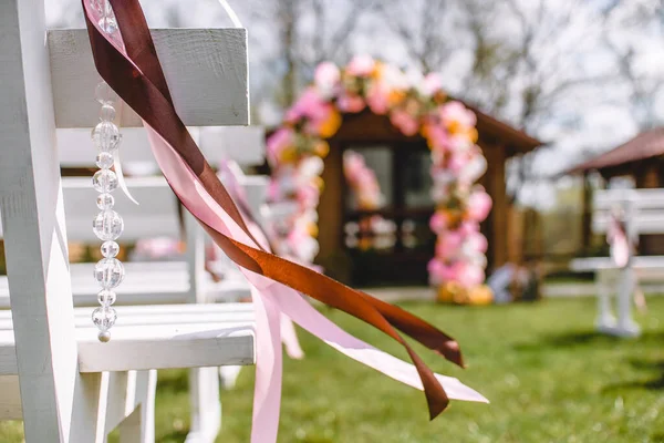 Stock image autumn wedding arch with decor and flowers . High quality photo