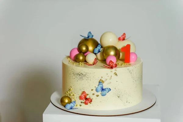 Birthday Cake Three Tiers Colorful Sprinkles High Quality Photo — Stock Photo, Image