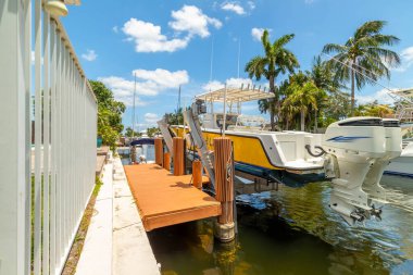 Sarı botlu körfez manzaralı, mavi gökyüzü, nehir, beyaz çubuklar, palmiyeler