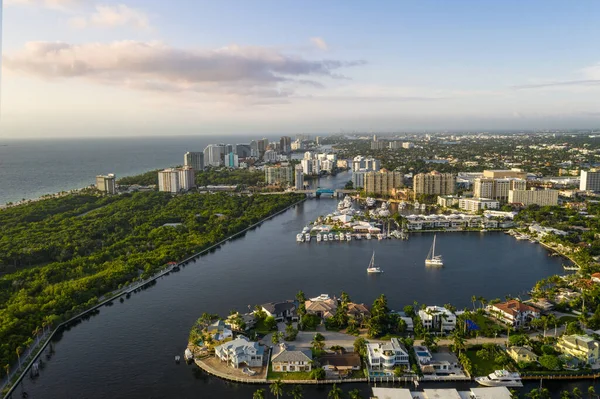 Vista Aérea Playa Miami Con Edificios Modernos Fondo Cielo Azul — Foto de Stock