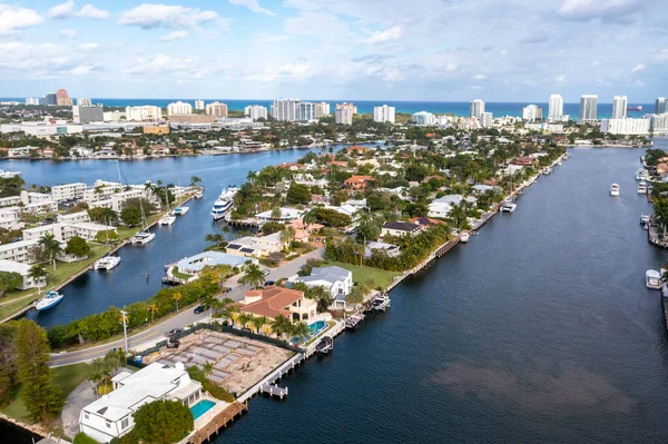 Aerial Drone Shot Sunrise Key Neighborhood Fort Lauderdale You Can — Foto de Stock