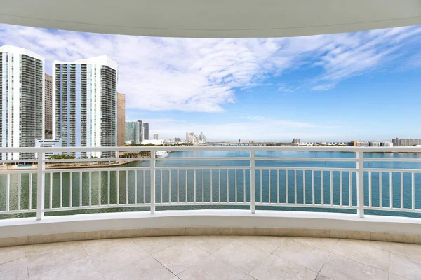 View Balcony Brickell Key Island Miami Modern Buildings Towers Boats — Stock Photo, Image