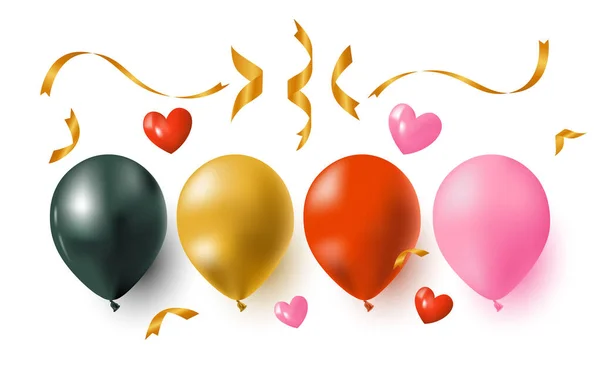 Set Balloons Ribbons Hearts Stockillustration