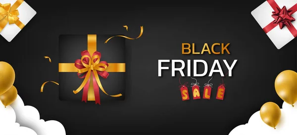 Black Friday Sale Realistic Gift Box Black Background Stockillustration