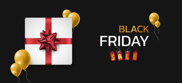 Black Friday Sale Realistic White Gift Box Black Background Stockvektor