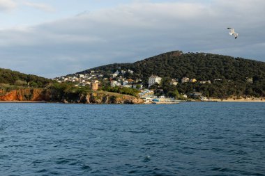 Kıyı şeridi yakınlarındaki mavi deniz ve Türkiye 'deki Prenses adalarındaki evler 