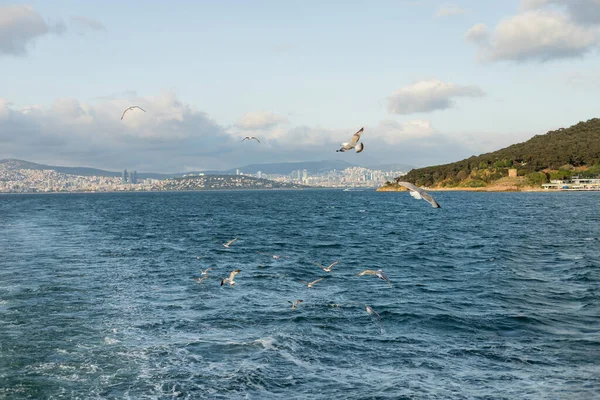 Mar y costa borrosa de las islas Princesas en el fondo en Turquía - foto de stock