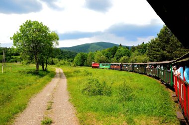 Narrow gauge railway Bieszczady forest track and attractions clipart